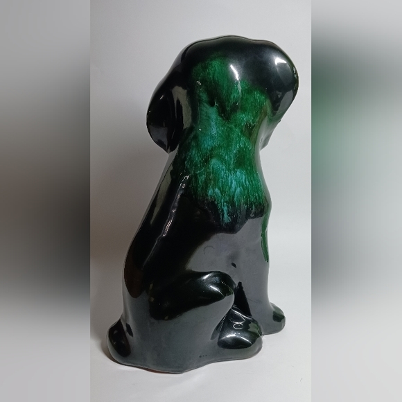 Vintage Blue Mountain Pottery Green And Black Glaze Dog Figurine 11" Canada - Picture 3 of 9